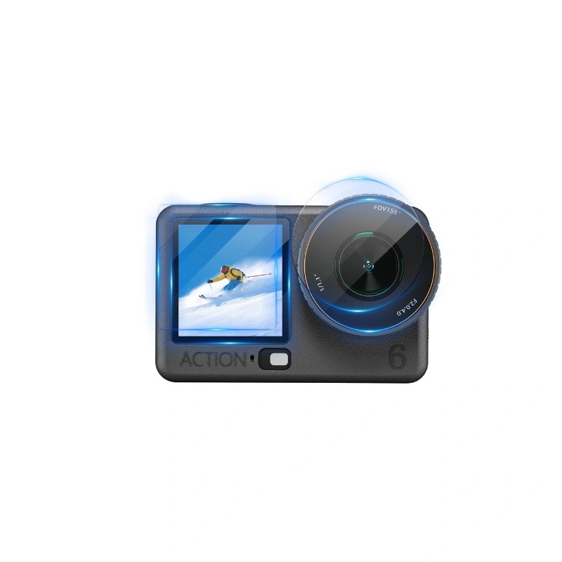 6 Pezzi Proteggi Schermo Per DJI Osmo Action 4 – Vetro Temperato 9H + 2 Copriobiettivo TPU – Accessori Protettivi